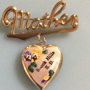 Vintage, Mother Brooch W/Heart Shaped Locket (Black Hills S.D.) On It,